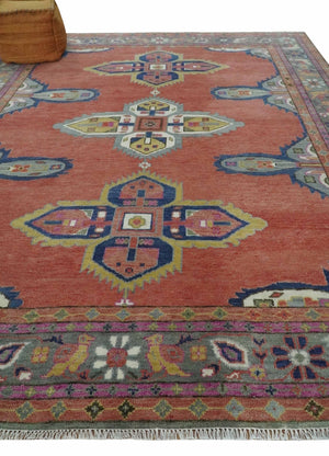 8x10, 9.5x12 and 10x14 Hand Knotted Dark Peach and Silver Traditional Wool Rug