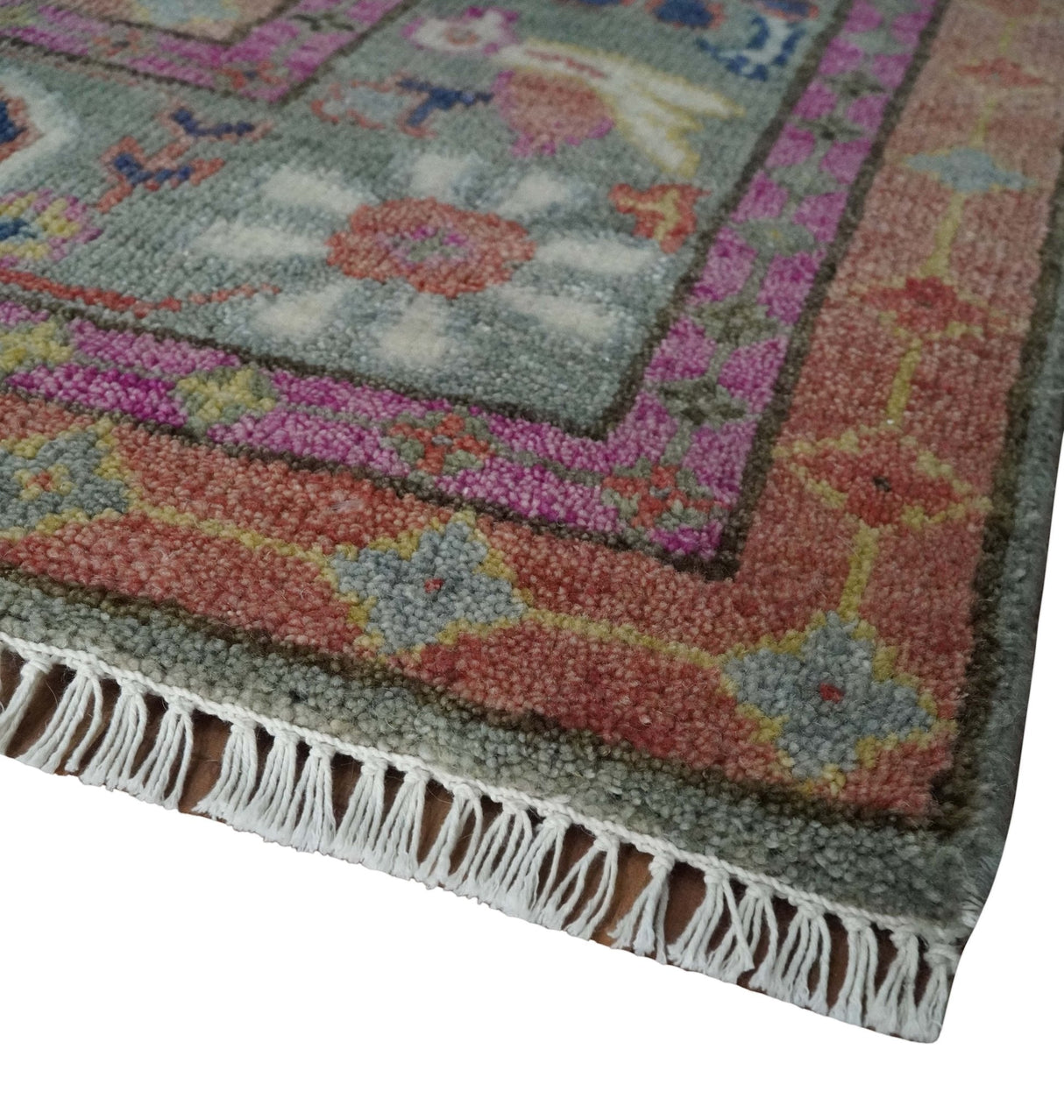 8x10, 9.5x12 and 10x14 Hand Knotted Dark Peach and Silver Traditional Wool Rug