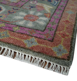 8x10, 9.5x12 and 10x14 Hand Knotted Dark Peach and Silver Traditional Wool Rug