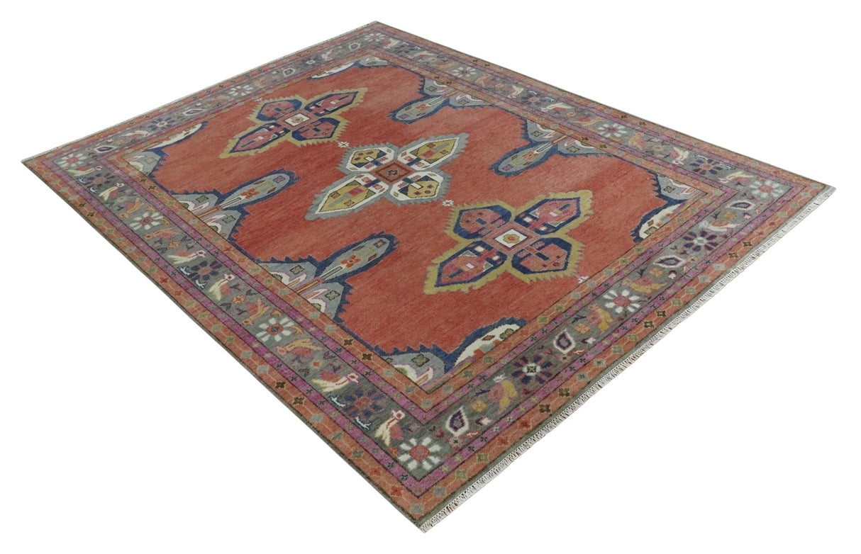 8x10, 9.5x12 and 10x14 Hand Knotted Dark Peach and Silver Traditional Wool Rug