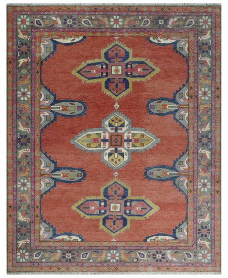 8x10, 9.5x12 and 10x14 Hand Knotted Dark Peach and Silver Traditional Wool Rug