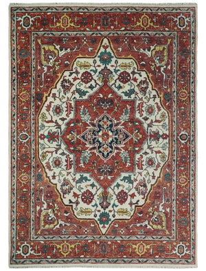 8x10, 9x12, 10x14 and 12x15 Hand Knotted Ivory and Rust Traditional Area Rug