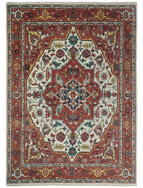 8x10, 9x12, 10x14 and 12x15 Hand Knotted Ivory and Rust Traditional Area Rug