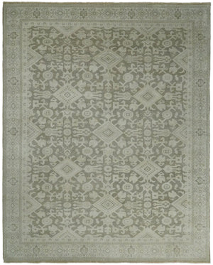 8x10, 9x12 and 10x14 Brown and Beige Hand Knotted Wool Low Pile Vintage Area Rug | AIN3