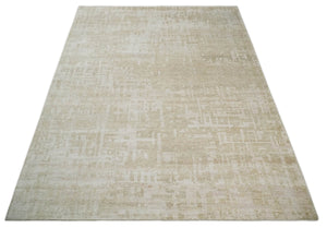 8x10, 9x12 and 10x14 Hand Knotted Ivory and Beige Modern Abstract Contemporary Recycled Silk Area Rug | OP14