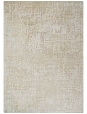 8x10, 9x12 and 10x14 Hand Knotted Ivory and Beige Modern Abstract Contemporary Recycled Silk Area Rug | OP14