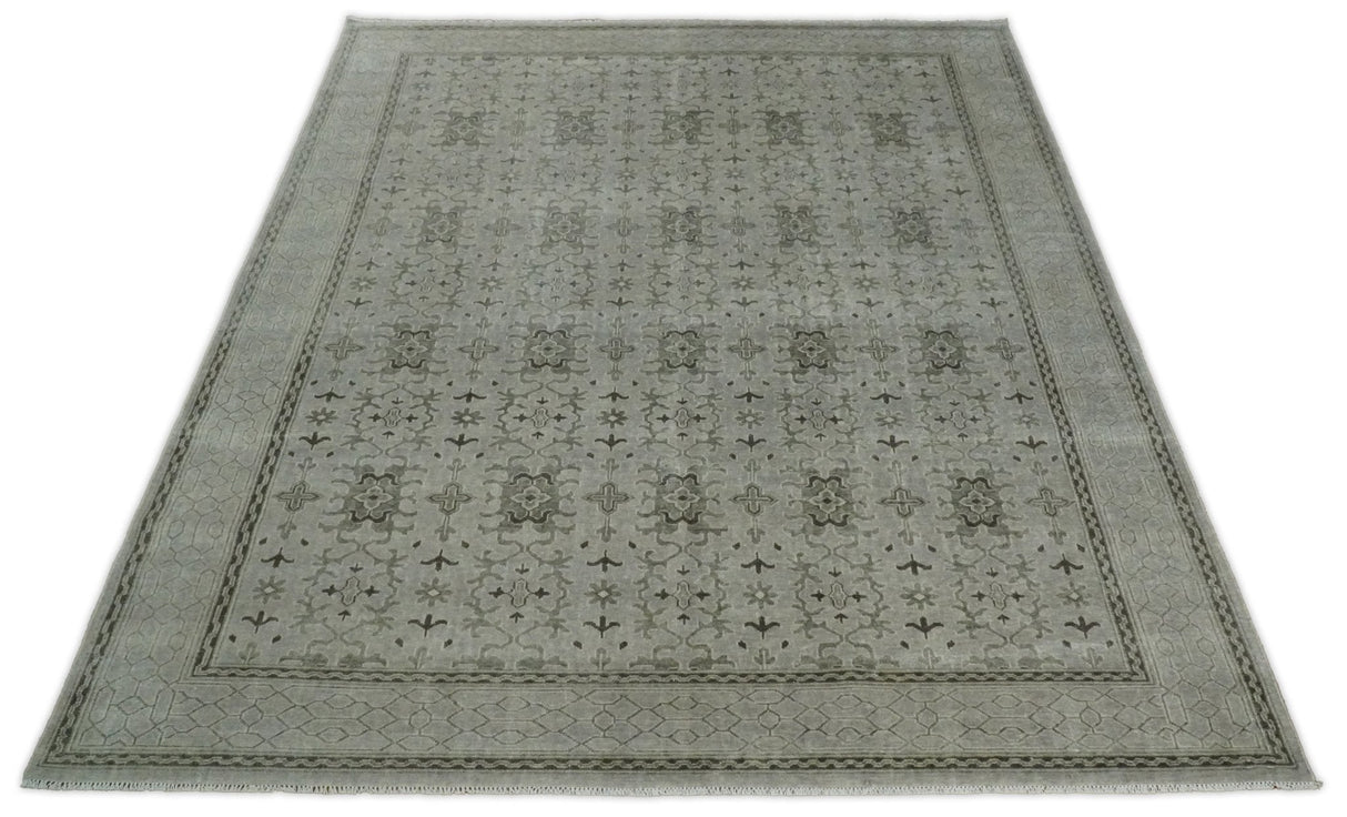 8x10, 9x12 and 10x14 Hand Knotted Wool Blend Silver and Brown Area Rug | EMP7
