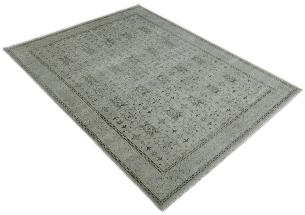 8x10, 9x12 and 10x14 Hand Knotted Wool Blend Silver and Brown Area Rug | EMP7