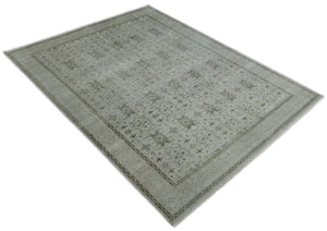 8x10, 9x12 and 10x14 Hand Knotted Wool Blend Silver and Brown Area Rug | EMP7