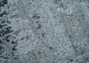 8x10 Abstract Pattern Hand knotted Silver and Blue modern Bamboo Silk Area Rug