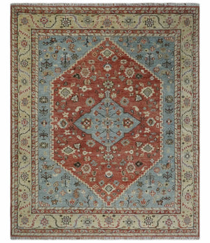 8x10 Antique look Traditional Floral Gray, Rust and Beige Hand knotted wool Area Rug