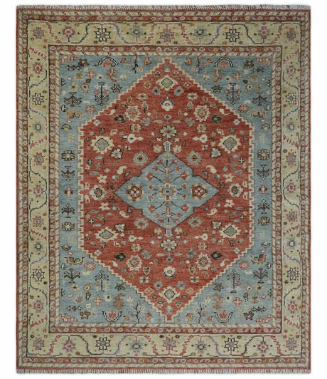 8x10 Antique look Traditional Floral Gray, Rust and Beige Hand knotted wool Area Rug