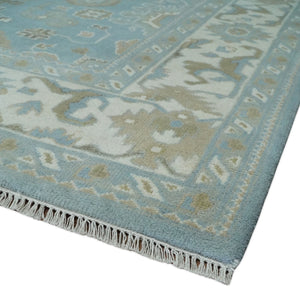 8x10 Aqua, Ivory and Olive Traditional Oushak Hand Knotted Wool Area Rug