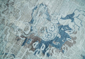 8x10 Aqua, Ivory and Silver Traditional Handmade Wool Area Rug