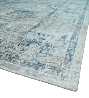8x10 Aqua, Ivory and Silver Traditional Handmade Wool Area Rug