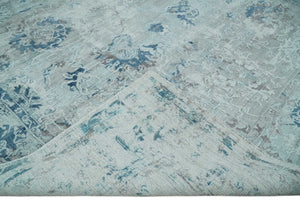 8x10 Aqua, Ivory and Silver Traditional Handmade Wool Area Rug