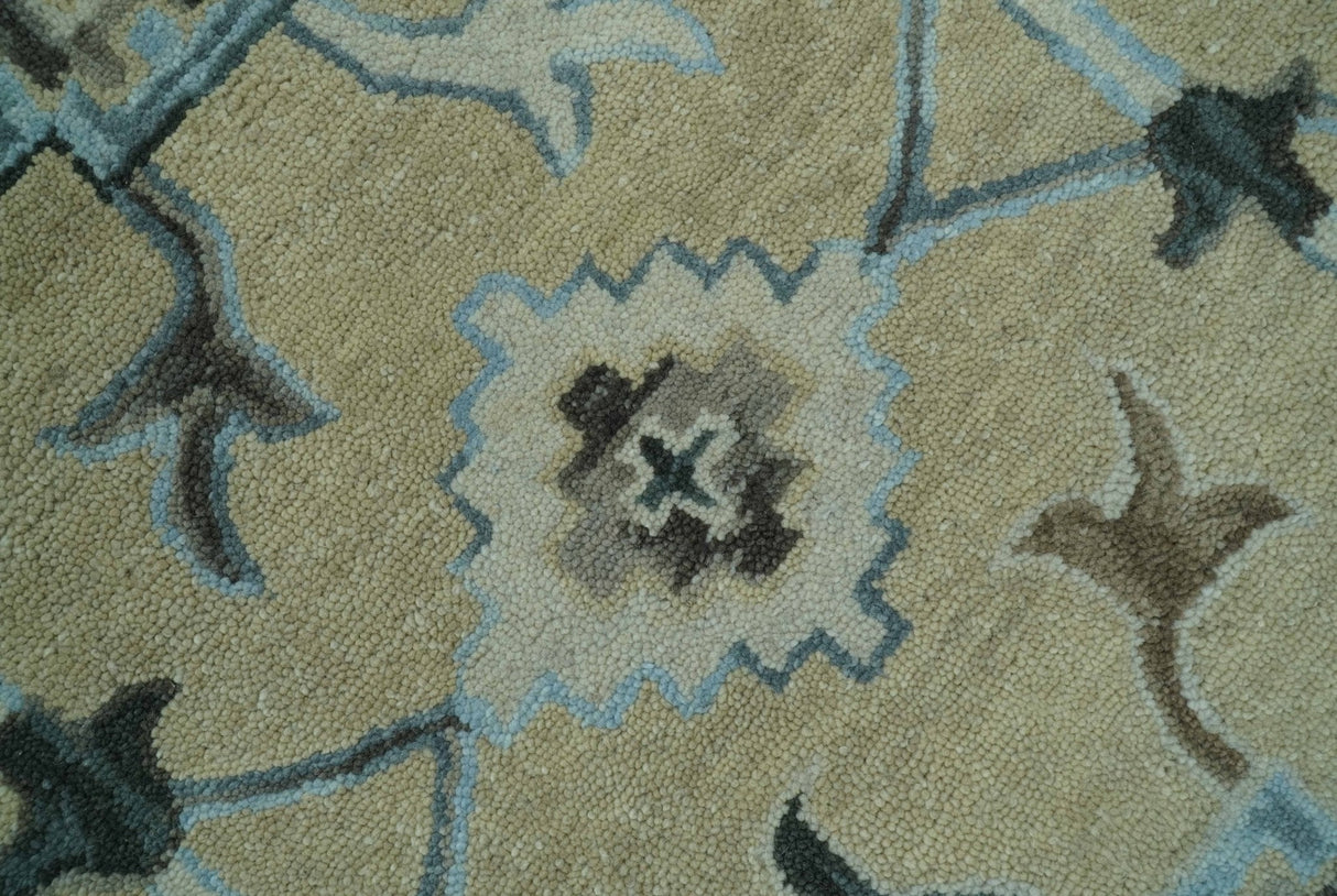 8x10 Beige, Ivory and Blue Hand Tufted Floral Oriental Oushak wool area rug