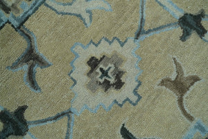 8x10 Beige, Ivory and Blue Hand Tufted Floral Oriental Oushak wool area rug