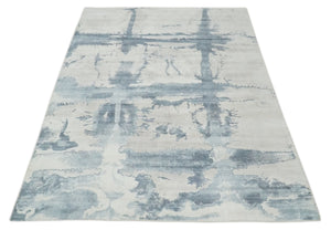 8x10 Beige and Gray Modern Abstract Handmade Fine Art Silk Area Rug
