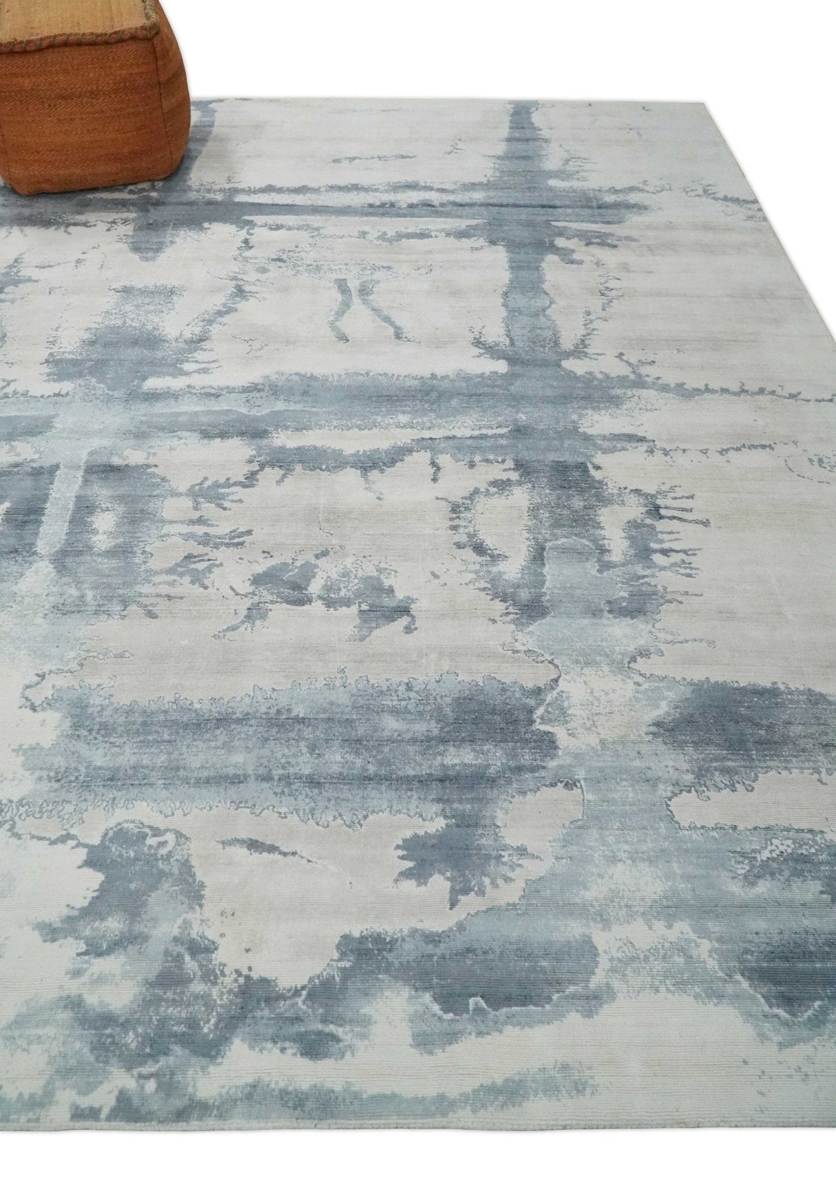 8x10 Beige and Gray Modern Abstract Handmade Fine Art Silk Area Rug