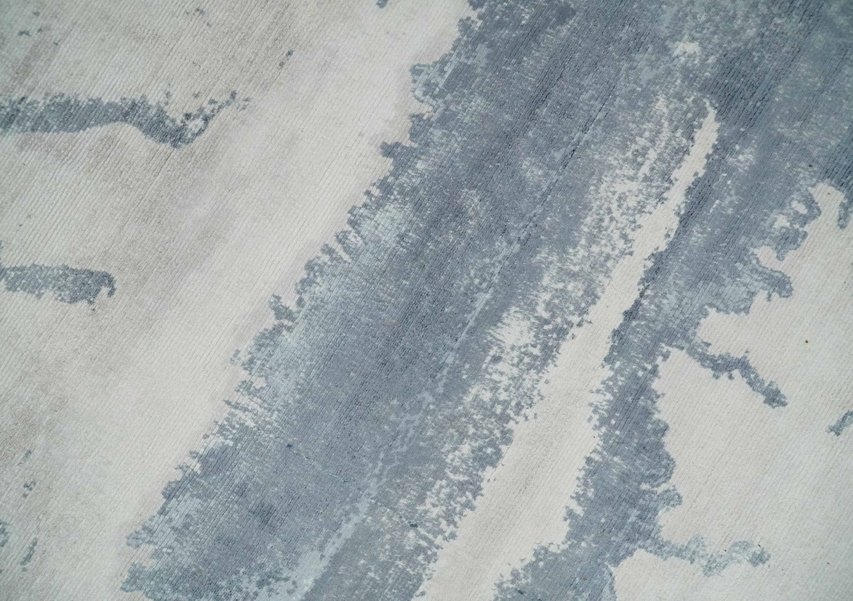 8x10 Beige and Gray Modern Abstract Handmade Fine Art Silk Area Rug