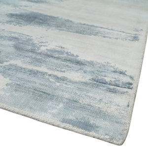 8x10 Beige and Gray Modern Abstract Handmade Fine Art Silk Area Rug