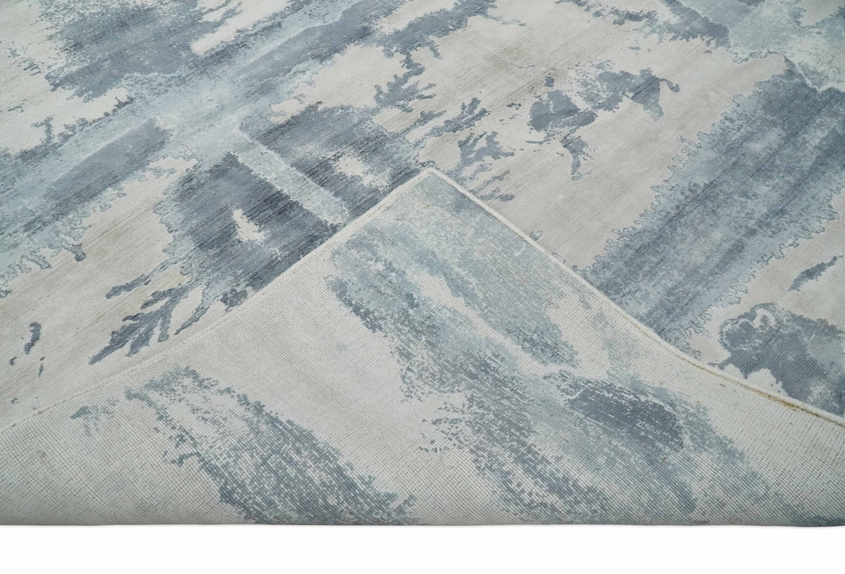 8x10 Beige and Gray Modern Abstract Handmade Fine Art Silk Area Rug
