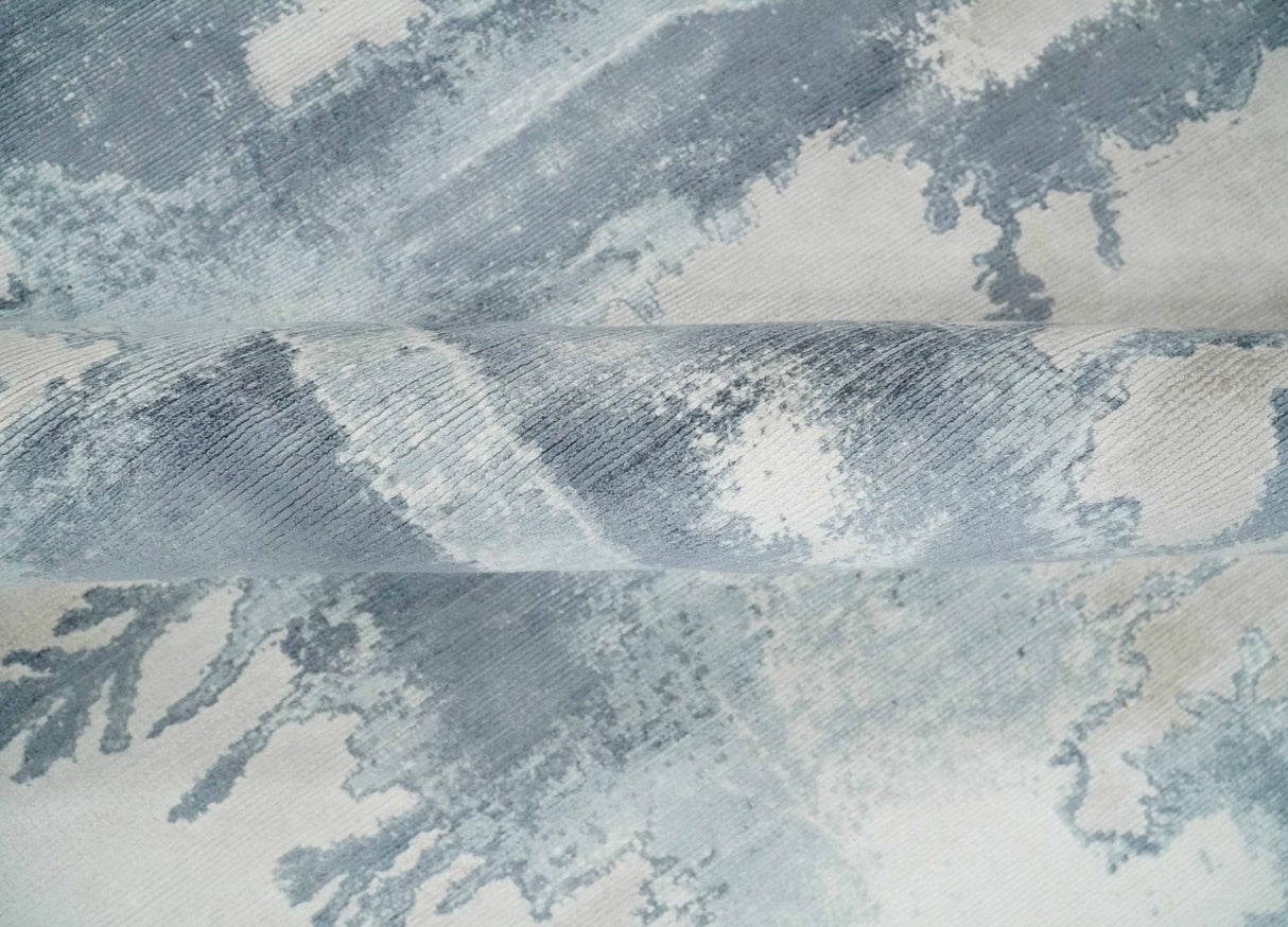 8x10 Beige and Gray Modern Abstract Handmade Fine Art Silk Area Rug