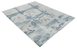 8x10 Beige and Gray Modern Abstract Handmade Fine Art Silk Area Rug