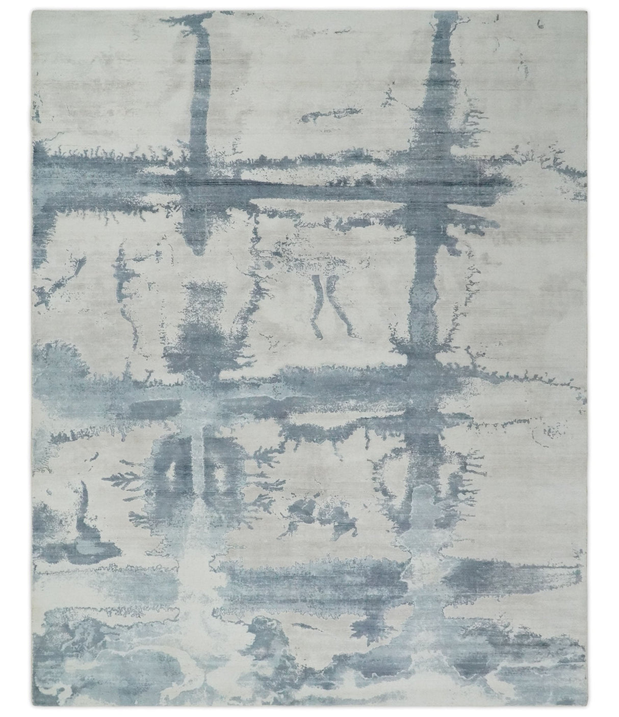 8x10 Beige and Gray Modern Abstract Handmade Fine Art Silk Area Rug