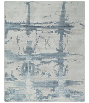8x10 Beige and Gray Modern Abstract Handmade Fine Art Silk Area Rug