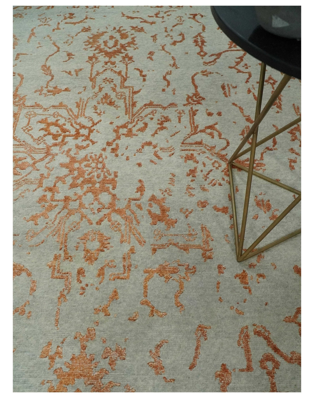 8x10 Beige and Peach Modern Abstract Hand Knotted Wool and Bamboo Silk Area Rug