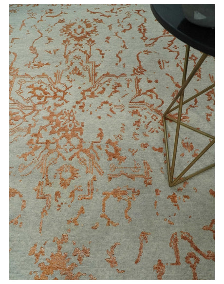 8x10 Beige and Peach Modern Abstract Hand Knotted Wool and Bamboo Silk Area Rug