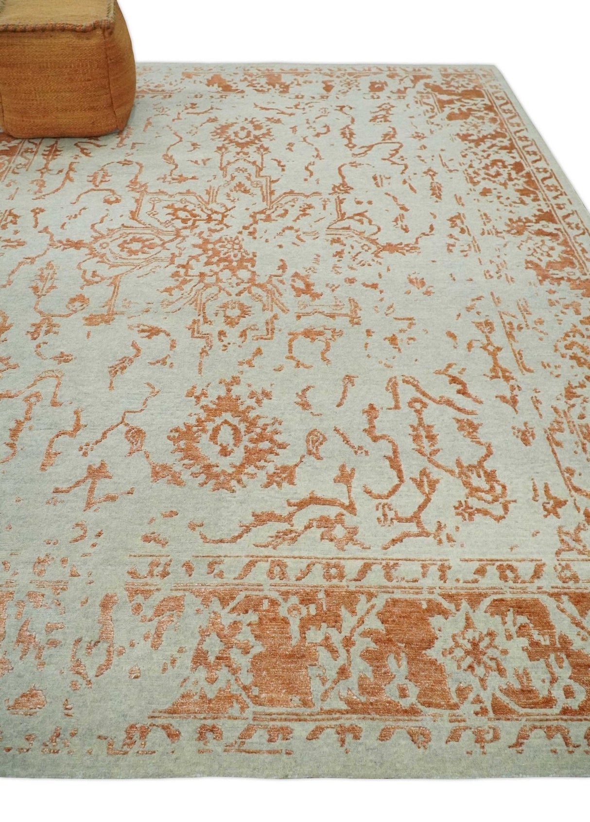 8x10 Beige and Peach Modern Abstract Hand Knotted Wool and Bamboo Silk Area Rug