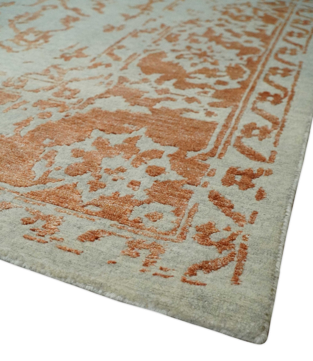 8x10 Beige and Peach Modern Abstract Hand Knotted Wool and Bamboo Silk Area Rug