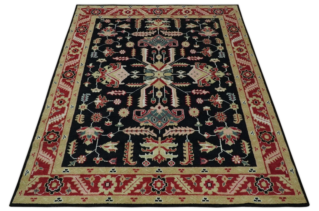8x10 Black, Rust, and Olive Traditional Oriental Hand Knotted Wool Area Rug