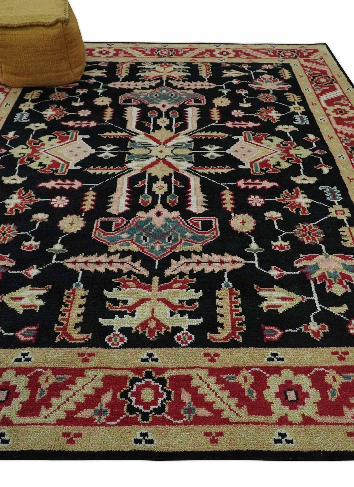 8x10 Black, Rust, and Olive Traditional Oriental Hand Knotted Wool Area Rug