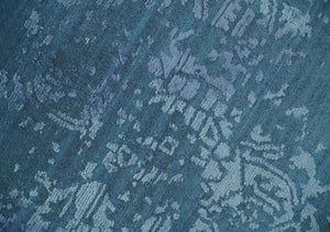 8x10 Blue Gray, Violet and Silver Traditional Handmade Wool and Art Silk Area Rug
