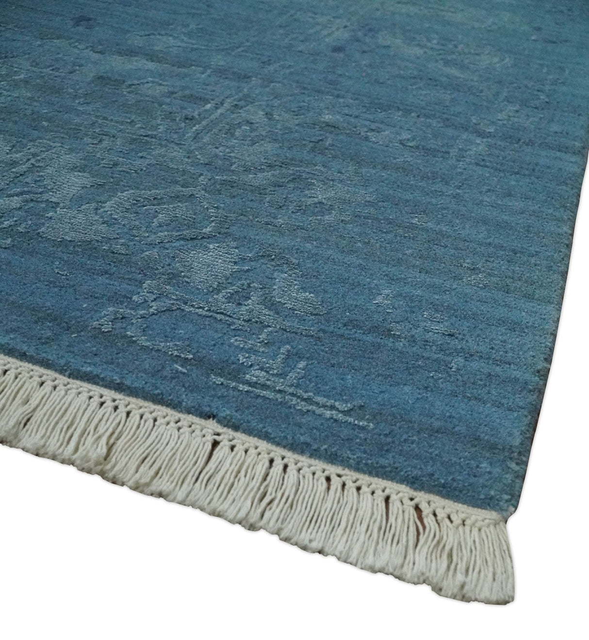 8x10 Blue Gray, Violet and Silver Traditional Handmade Wool and Art Silk Area Rug