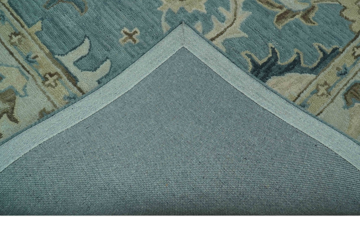 8x10 Blue, Ivory and Beige Hand Tufted Oriental Oushak wool area rug