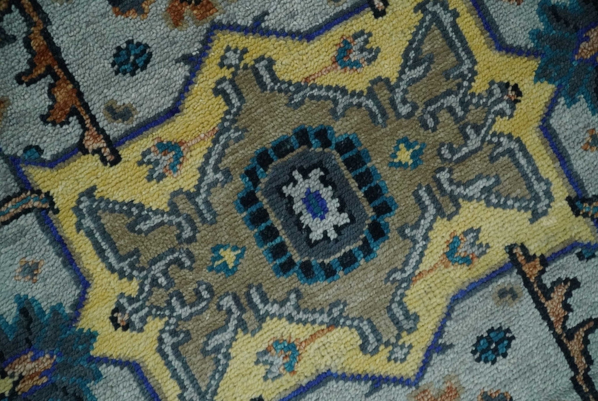 8x10 Blue, Silver and Beige Hand Knotted Traditional Heriz Serapi Wool Area Rug
