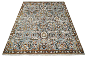 8x10 Blue and Brown Bamboo Silk Traditional Persian Antique Area Rug | TRDCP200810