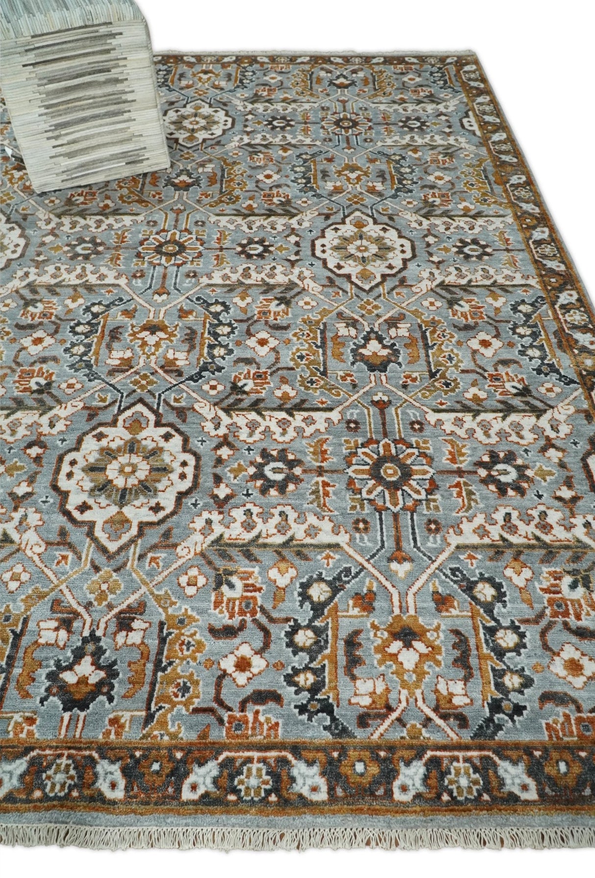 8x10 Blue and Brown Bamboo Silk Traditional Persian Antique Area Rug | TRDCP200810