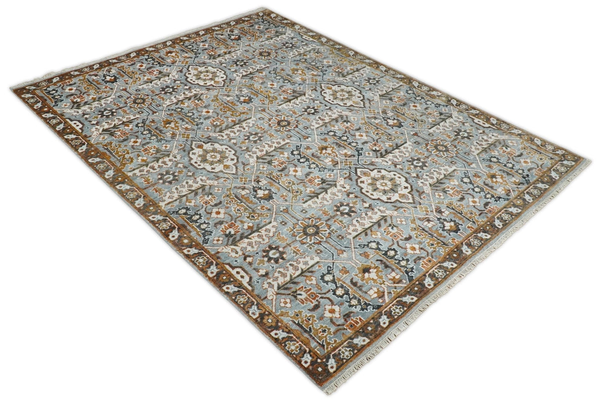 8x10 Blue and Brown Bamboo Silk Traditional Persian Antique Area Rug | TRDCP200810