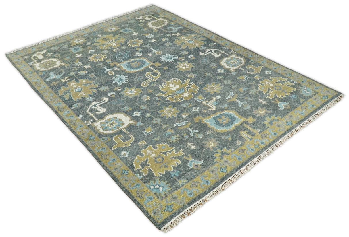 8x10 Blue and Brown Traditional Persian Hand knotted Antique Vintage Persian Oushak Area Rug | TRD49673