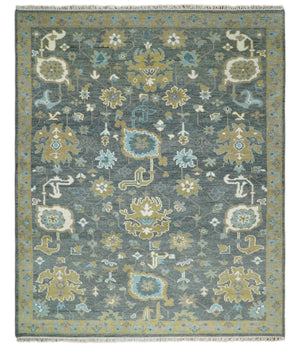 8x10 Blue and Brown Traditional Persian Hand knotted Antique Vintage Persian Oushak Area Rug | TRD49673