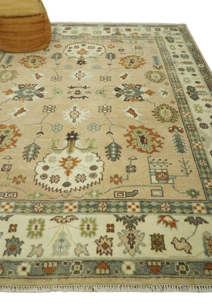 8x10 Camel, Ivory and Gray Hand knotted Oriental Oushak wool area rug