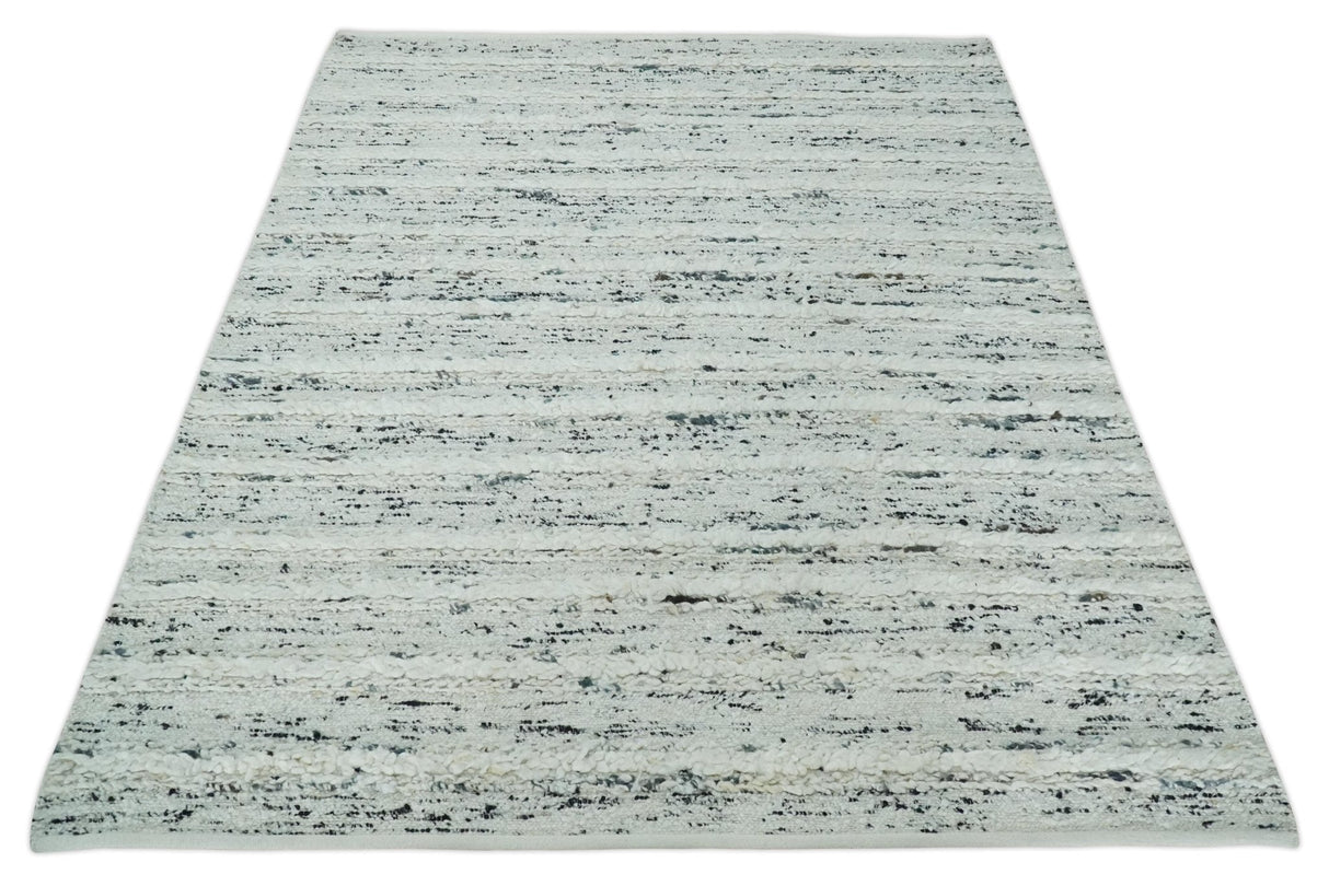 8x10 Contemporary Loop and Cut texture Hand knotted Ivory and Charcoal wool Area Rug