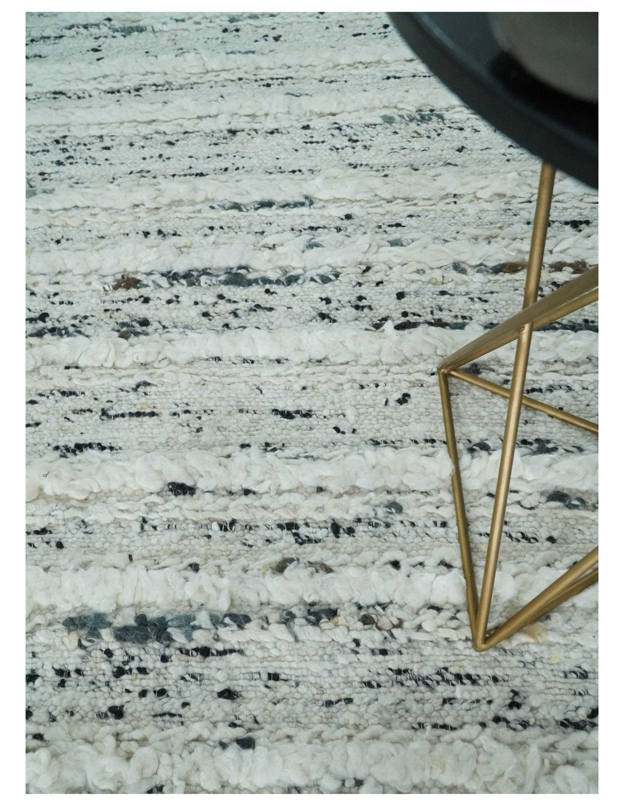 8x10 Contemporary Loop and Cut texture Hand knotted Ivory and Charcoal wool Area Rug