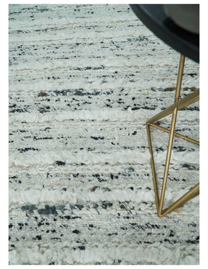 8x10 Contemporary Loop and Cut texture Hand knotted Ivory and Charcoal wool Area Rug